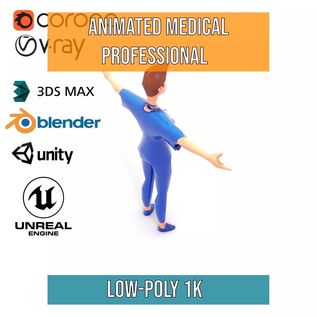 Animated Medical Professional 3D Model – Low Poly Character for Games, FBX - View 14