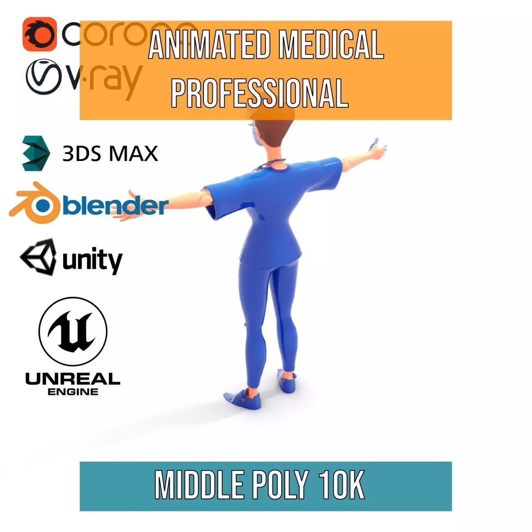 Animated Medical Professional 3D Model – Low Poly Character for Games, FBX - View 15