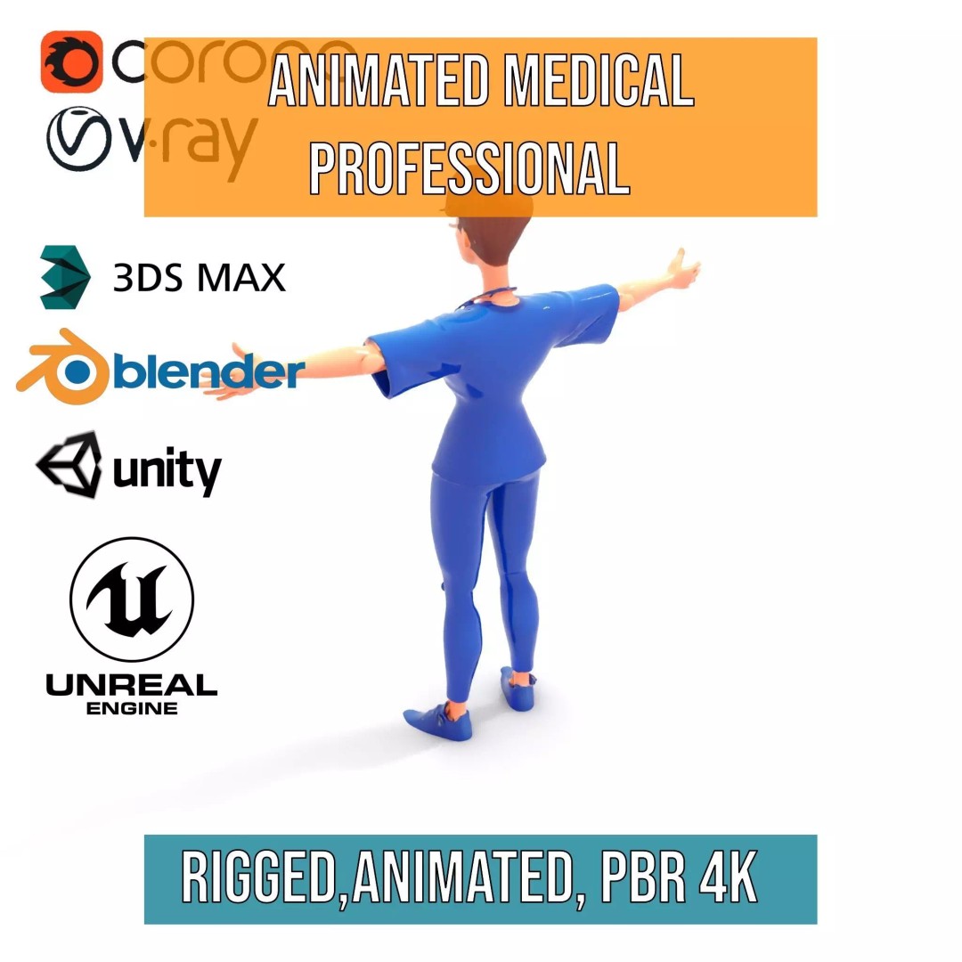 Animated Medical Professional 3D Model – Low Poly Character for Games, FBX - View 17