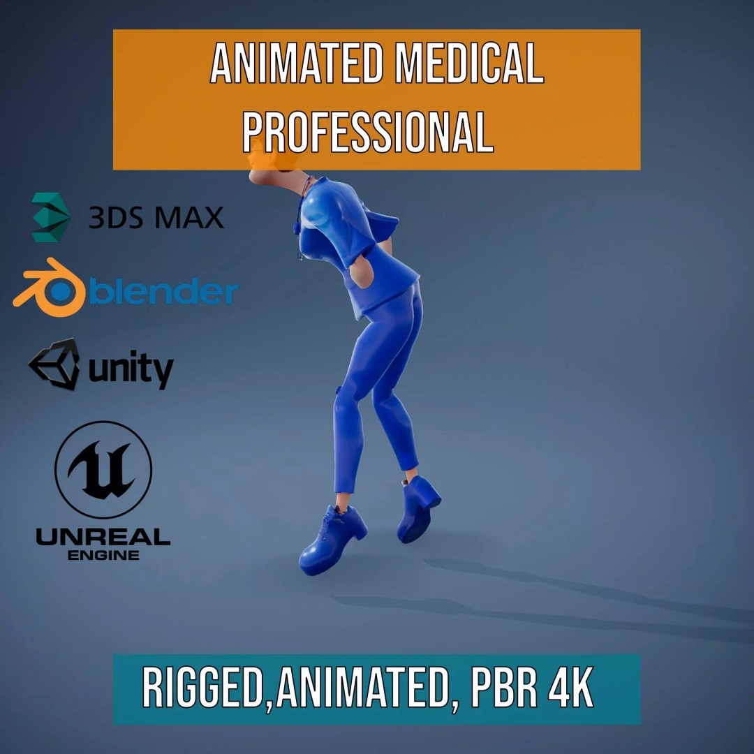 Animated Medical Professional 3D Model – Low Poly Character for Games, FBX - View 2