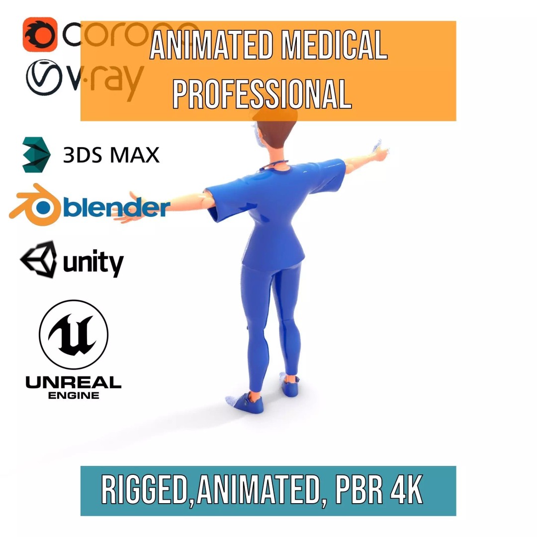 Animated Medical Professional 3D Model – Low Poly Character for Games, FBX - View 23
