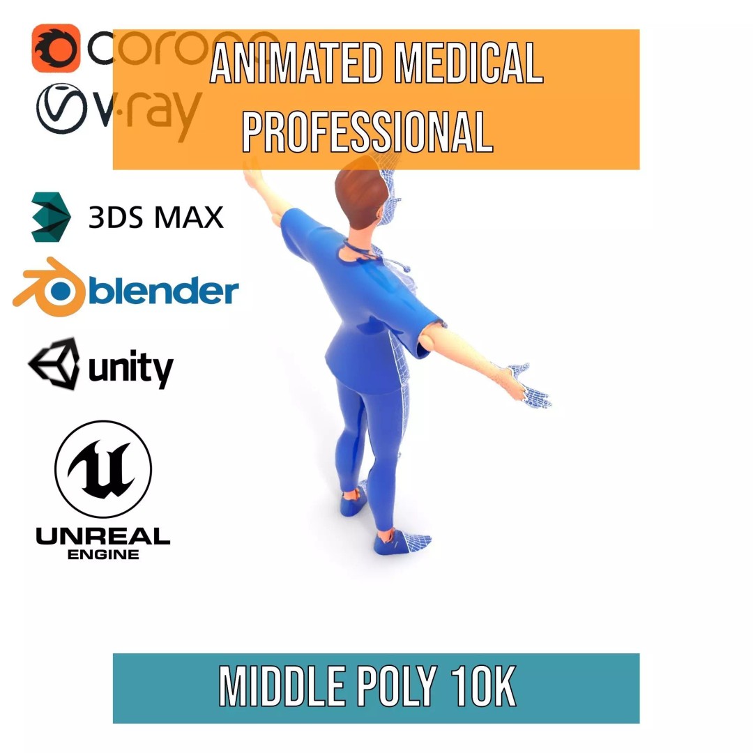 Animated Medical Professional 3D Model – Low Poly Character for Games, FBX - View 24