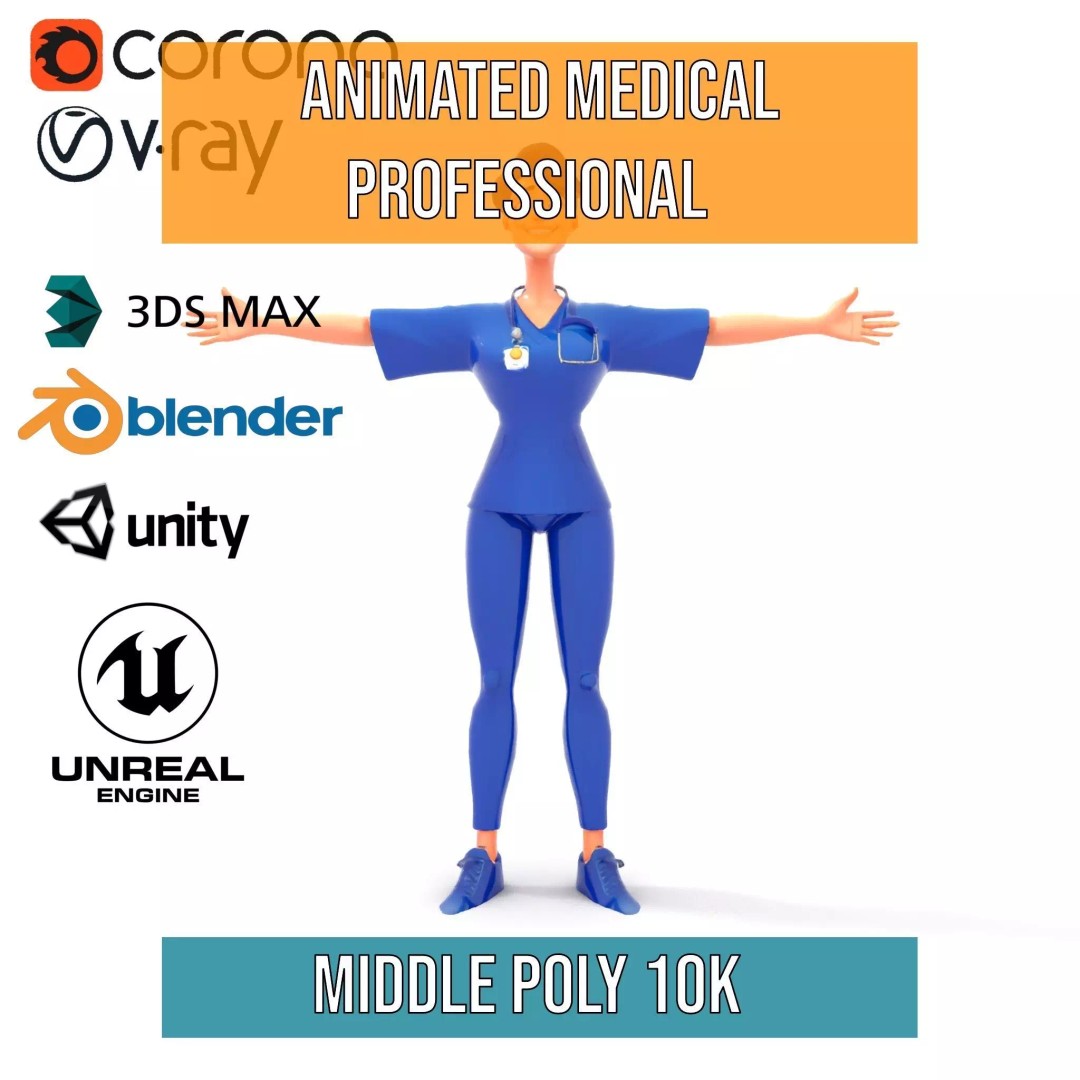 Animated Medical Professional 3D Model – Low Poly Character for Games, FBX - View 26