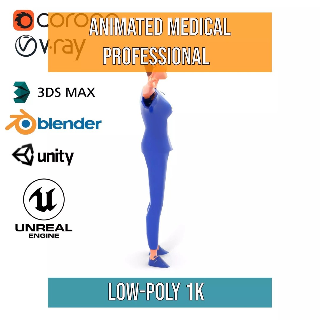 Animated Medical Professional 3D Model – Low Poly Character for Games, FBX - View 27