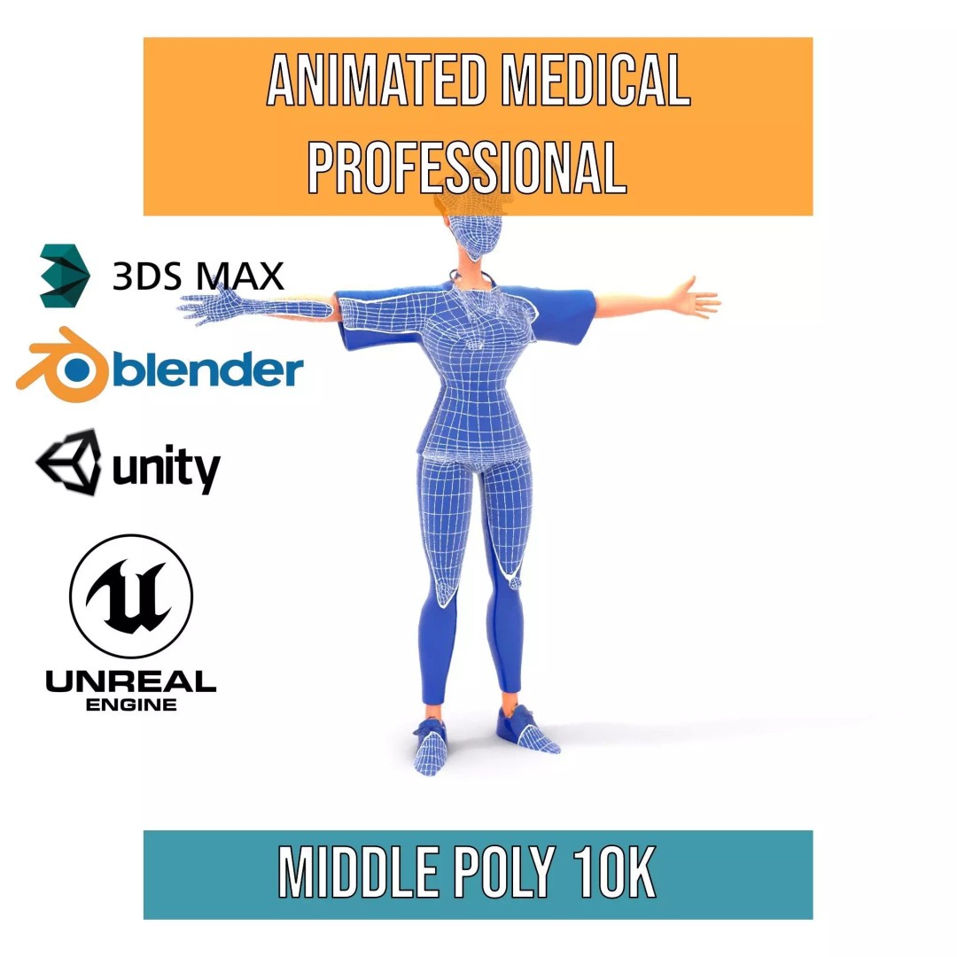 Animated Medical Professional 3D Model – Low Poly Character for Games, FBX - View 28
