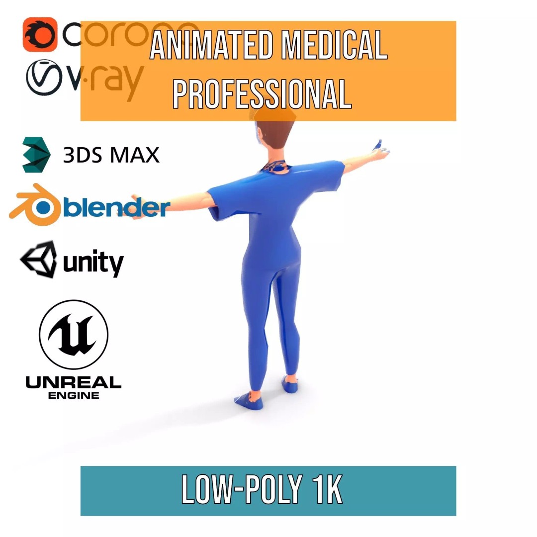 Animated Medical Professional 3D Model – Low Poly Character for Games, FBX - View 29