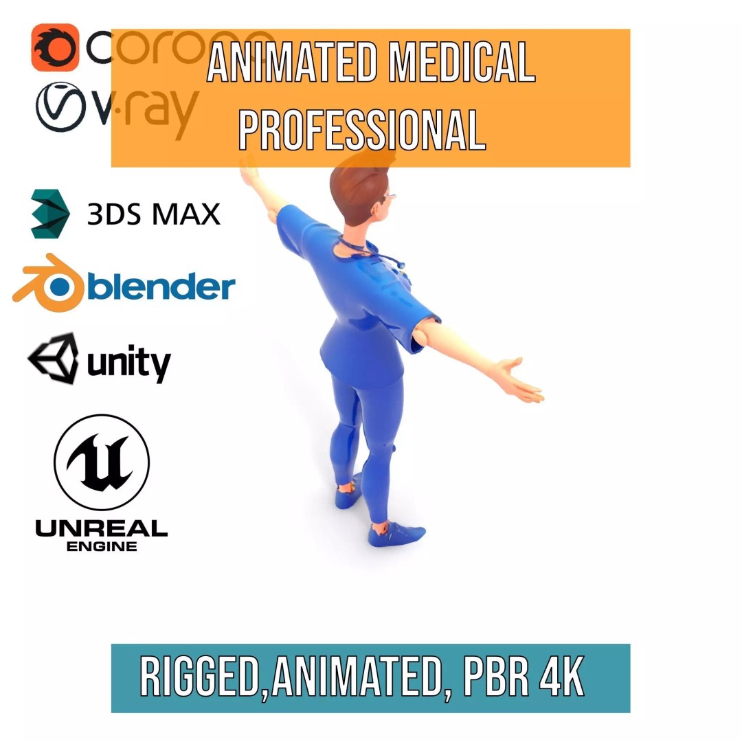 Animated Medical Professional 3D Model – Low Poly Character for Games, FBX - View 30