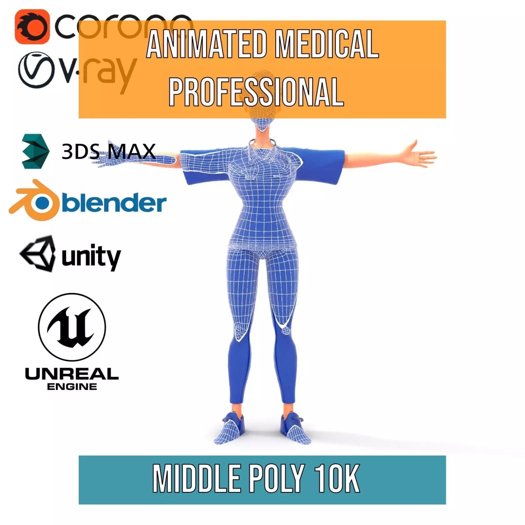 Animated Medical Professional 3D Model – Low Poly Character for Games, FBX - View 31