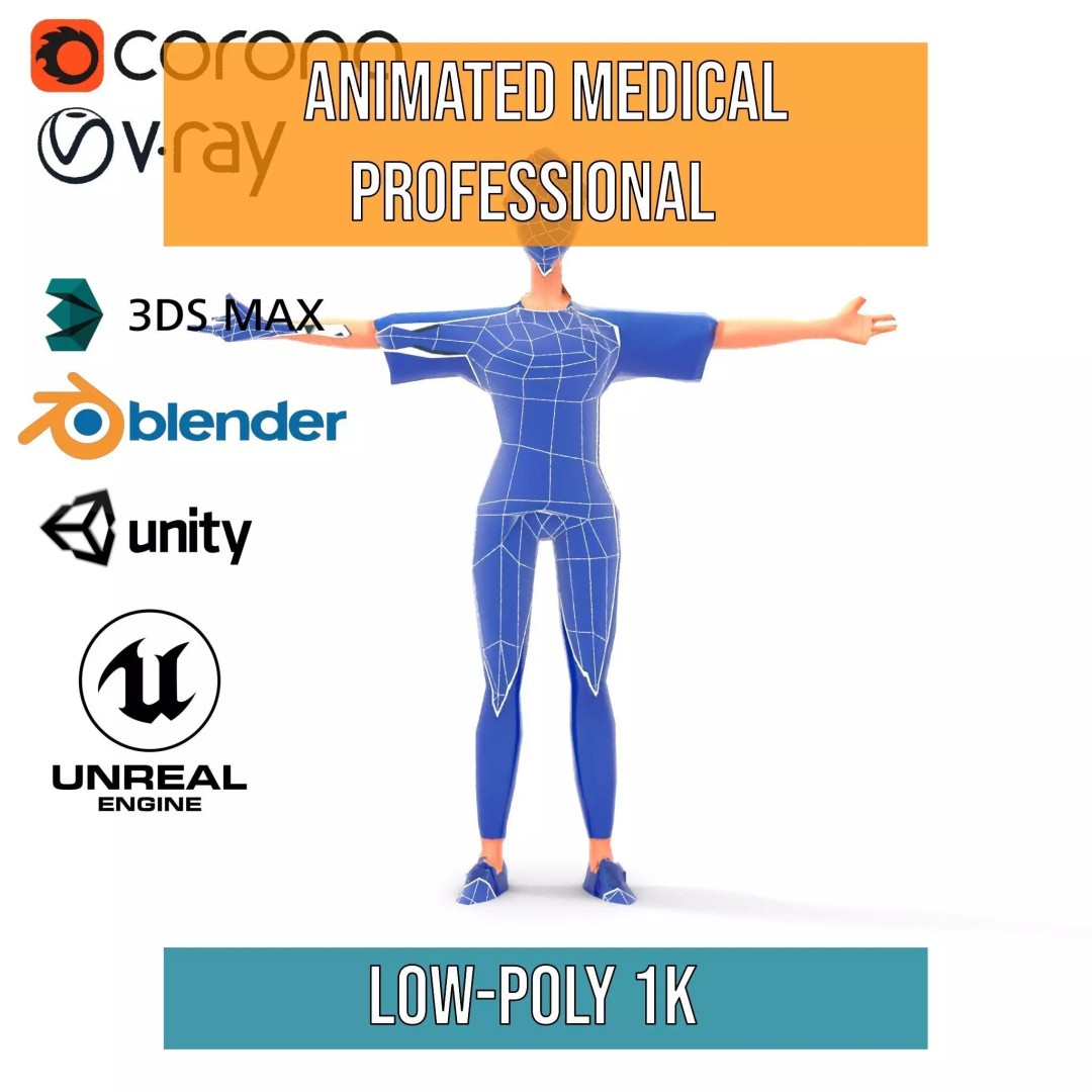 Animated Medical Professional 3D Model – Low Poly Character for Games, FBX - View 32