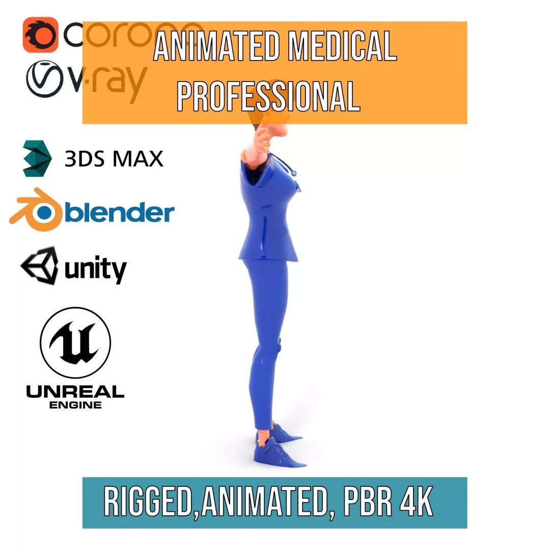 Animated Medical Professional 3D Model – Low Poly Character for Games, FBX - View 33