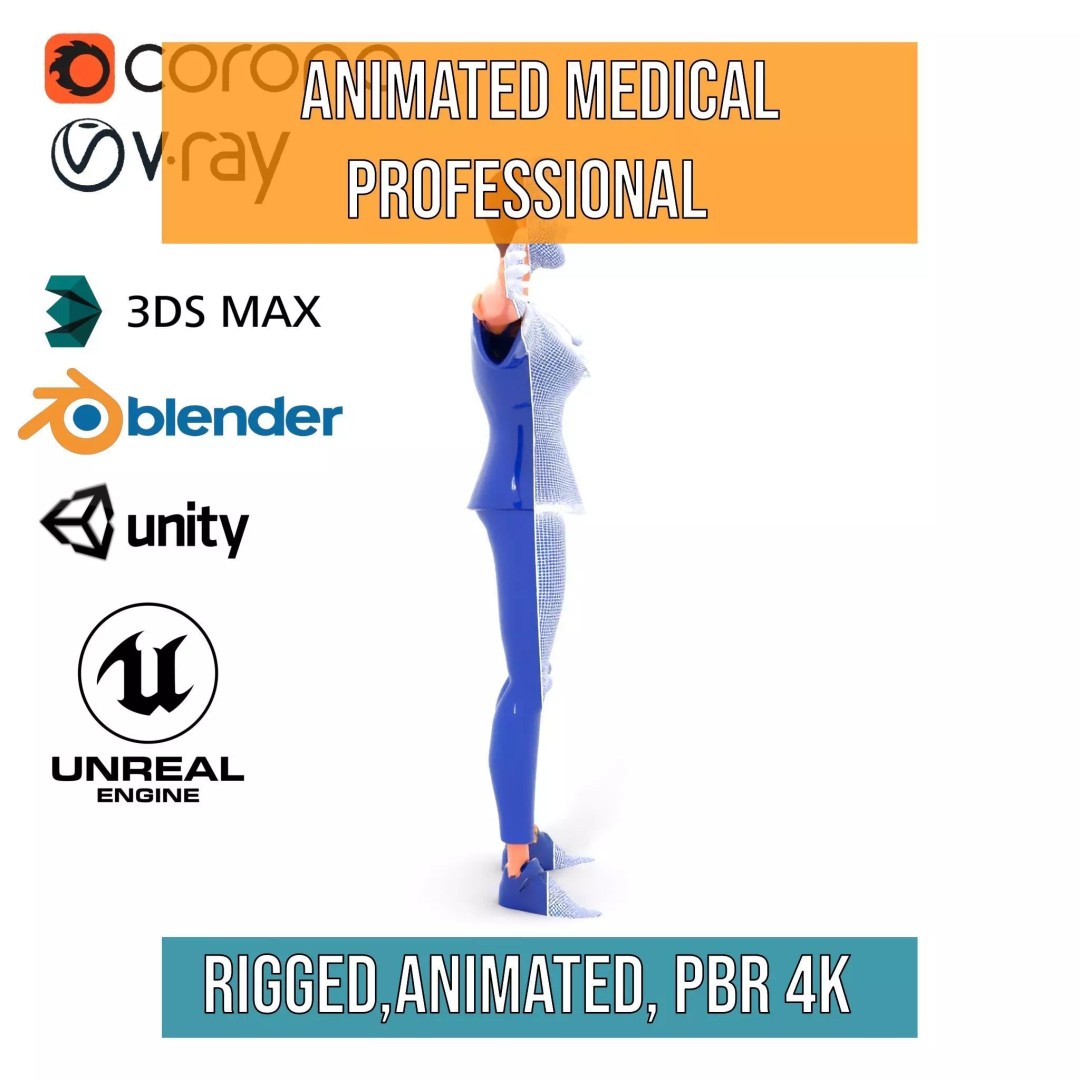 Animated Medical Professional 3D Model – Low Poly Character for Games, FBX - View 34