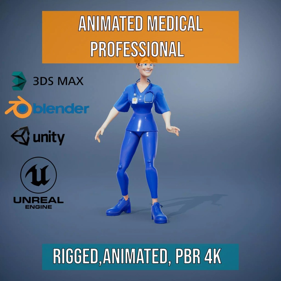 Animated Medical Professional 3D Model – Low Poly Character for Games, FBX - View 5