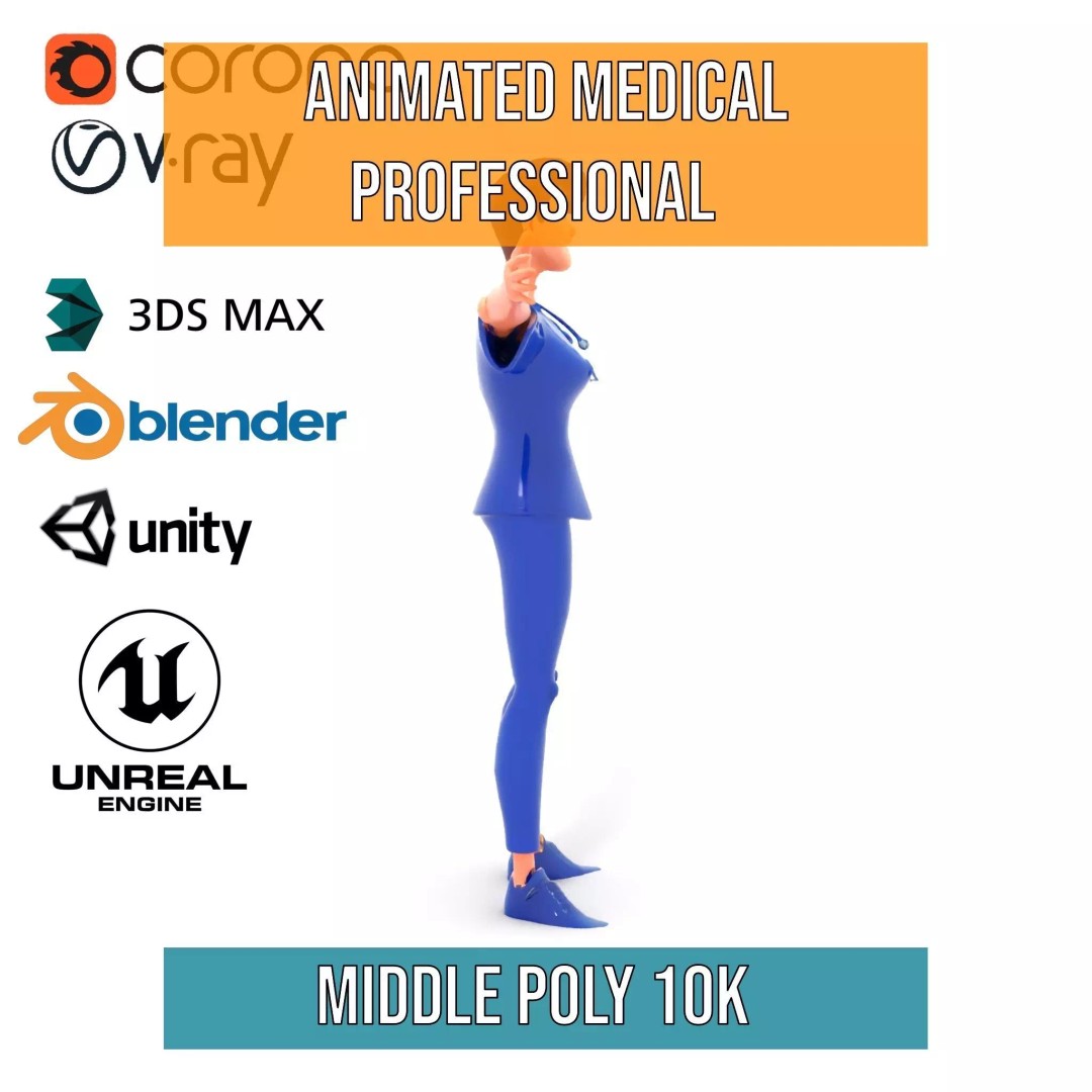 Animated Medical Professional 3D Model – Low Poly Character for Games, FBX - View 6