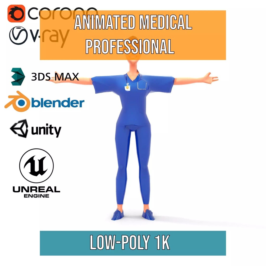 Animated Medical Professional 3D Model – Low Poly Character for Games, FBX - View 7