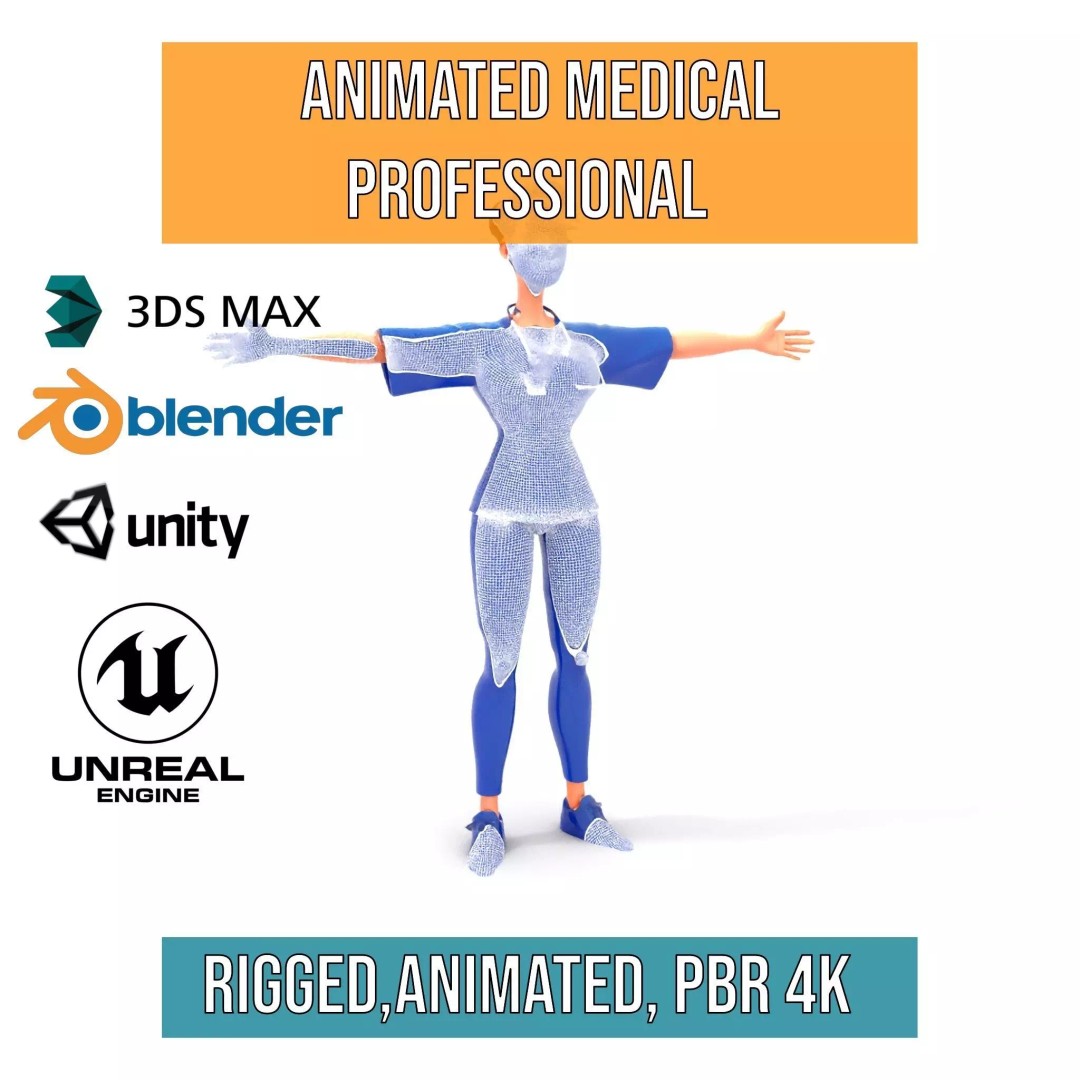 Animated Medical Professional 3D Model – Low Poly Character for Games, FBX - View 9