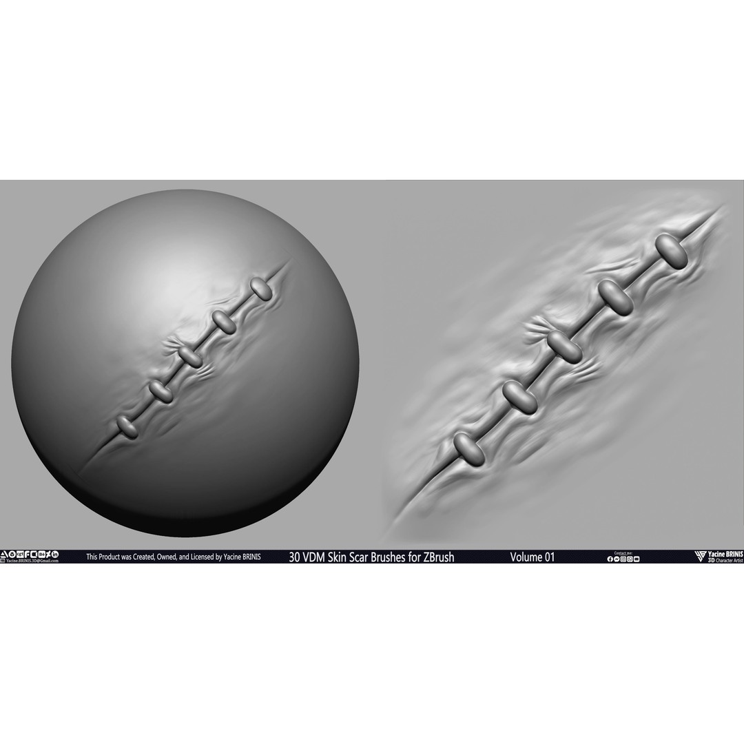 30 VDM Skin Scar Brushes 3D Model – Realistic ZBrush Textures - View 10