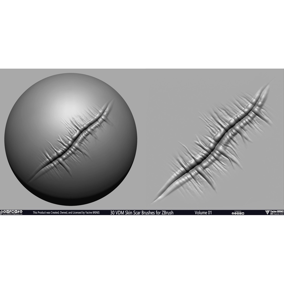 30 VDM Skin Scar Brushes 3D Model – Realistic ZBrush Textures - View 11