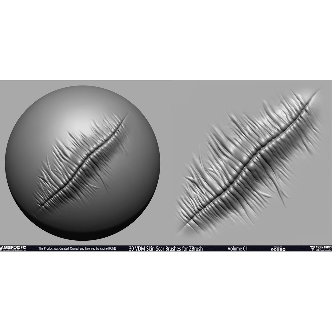 30 VDM Skin Scar Brushes 3D Model – Realistic ZBrush Textures - View 13