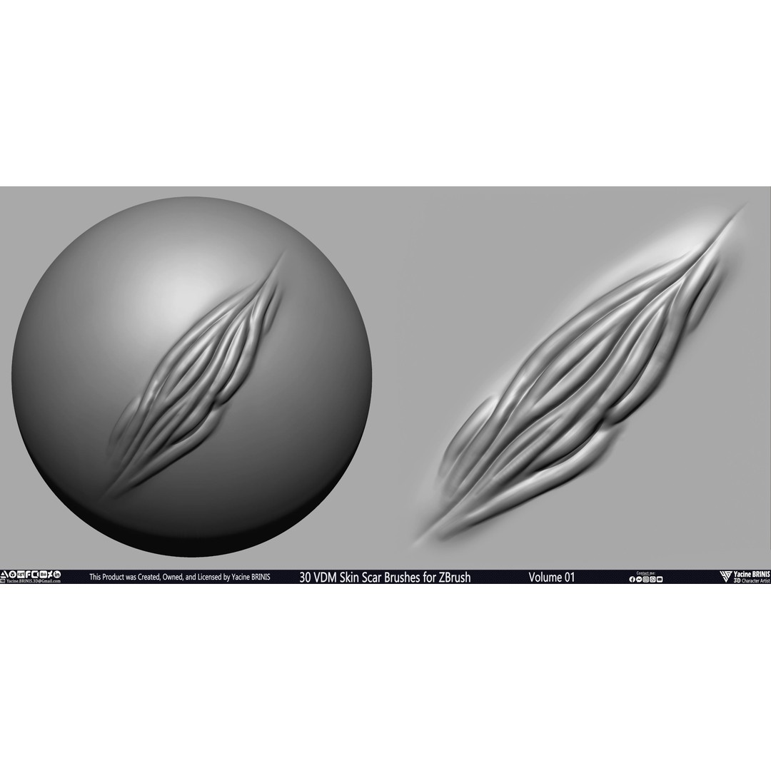 30 VDM Skin Scar Brushes 3D Model – Realistic ZBrush Textures - View 14