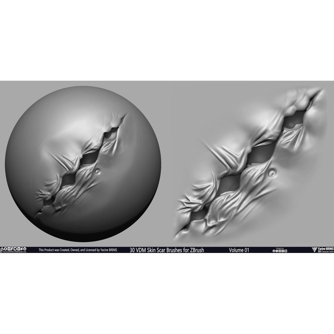 30 VDM Skin Scar Brushes 3D Model – Realistic ZBrush Textures - View 15