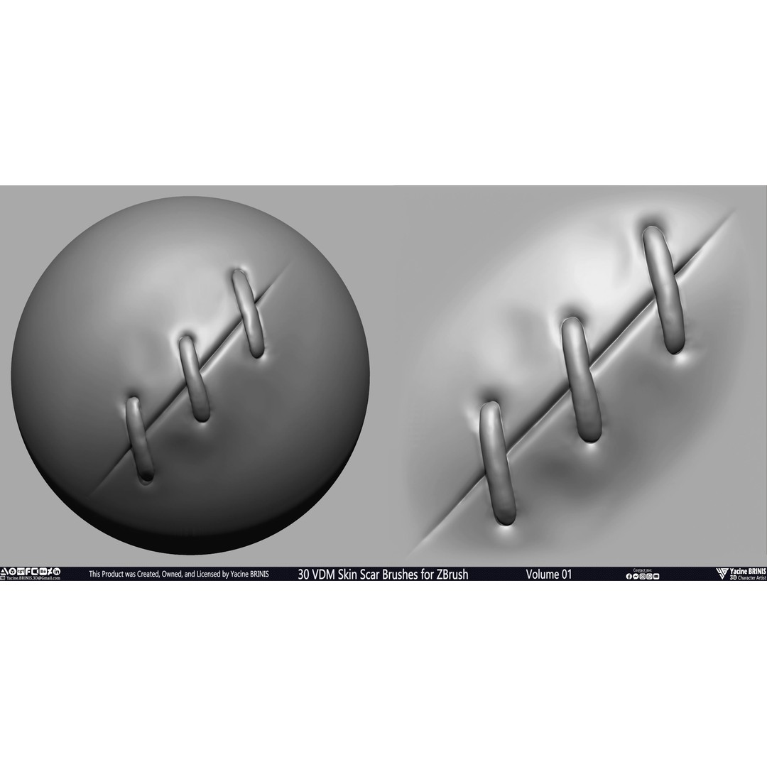 30 VDM Skin Scar Brushes 3D Model – Realistic ZBrush Textures - View 16