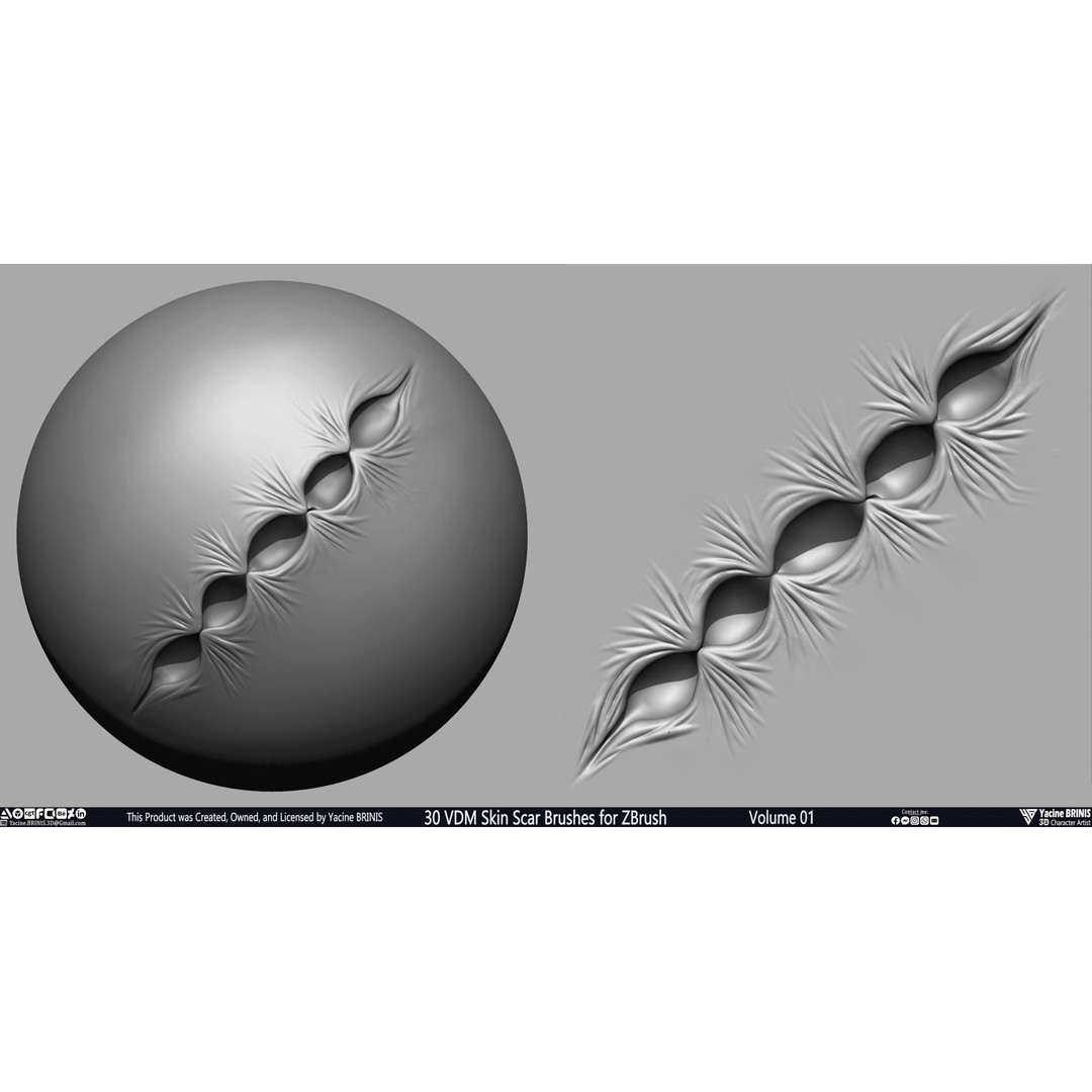 30 VDM Skin Scar Brushes 3D Model – Realistic ZBrush Textures - View 17