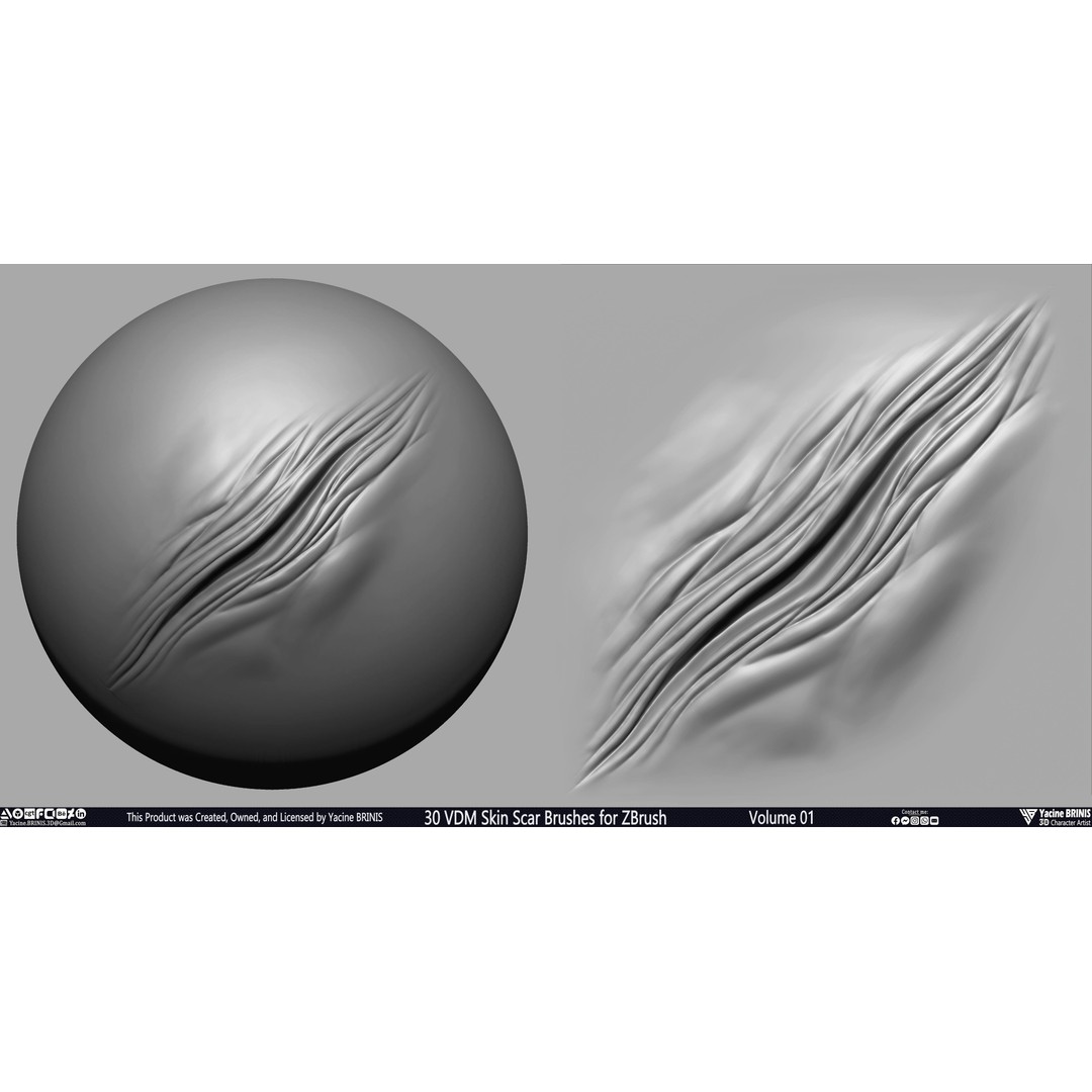 30 VDM Skin Scar Brushes 3D Model – Realistic ZBrush Textures - View 18