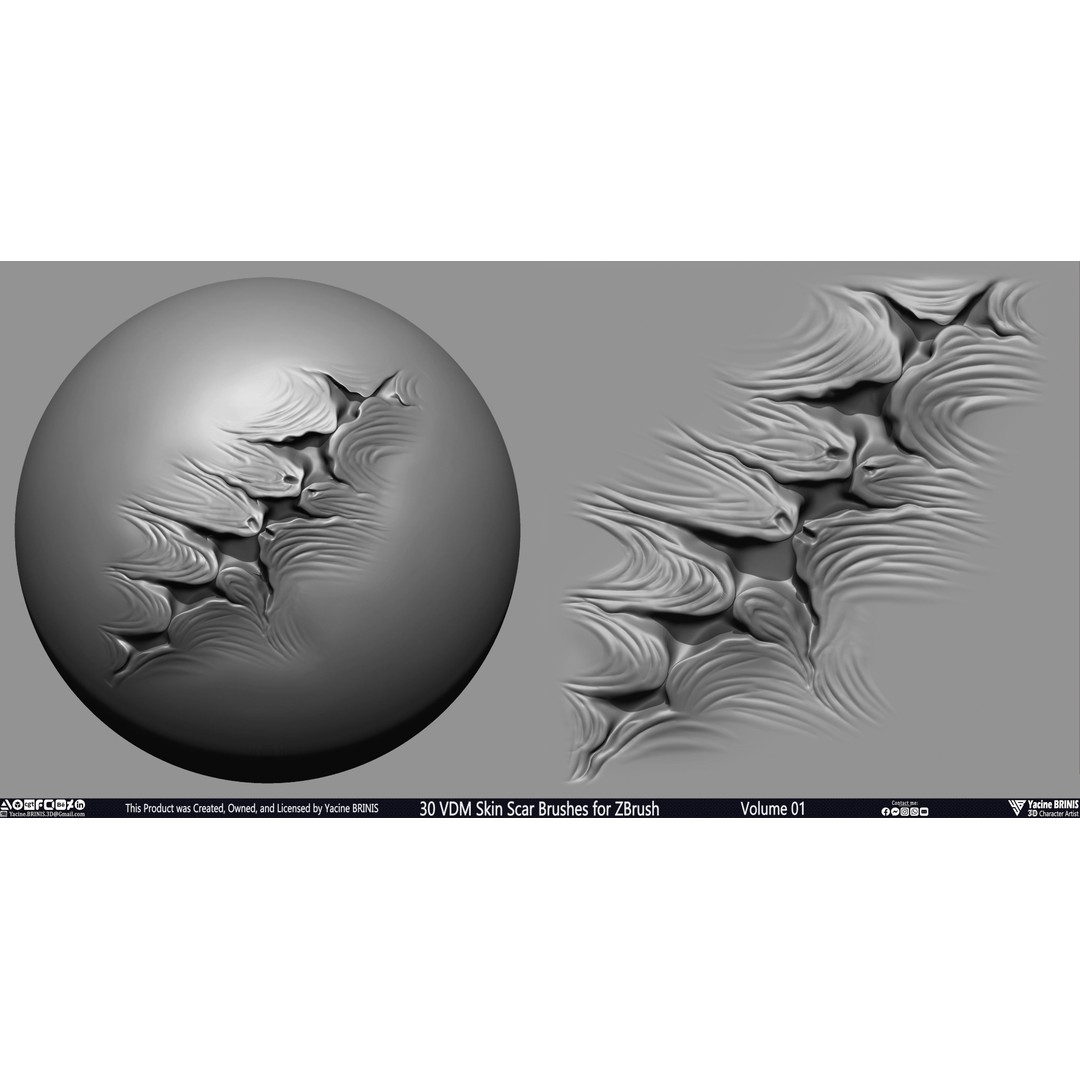30 VDM Skin Scar Brushes 3D Model – Realistic ZBrush Textures - View 19