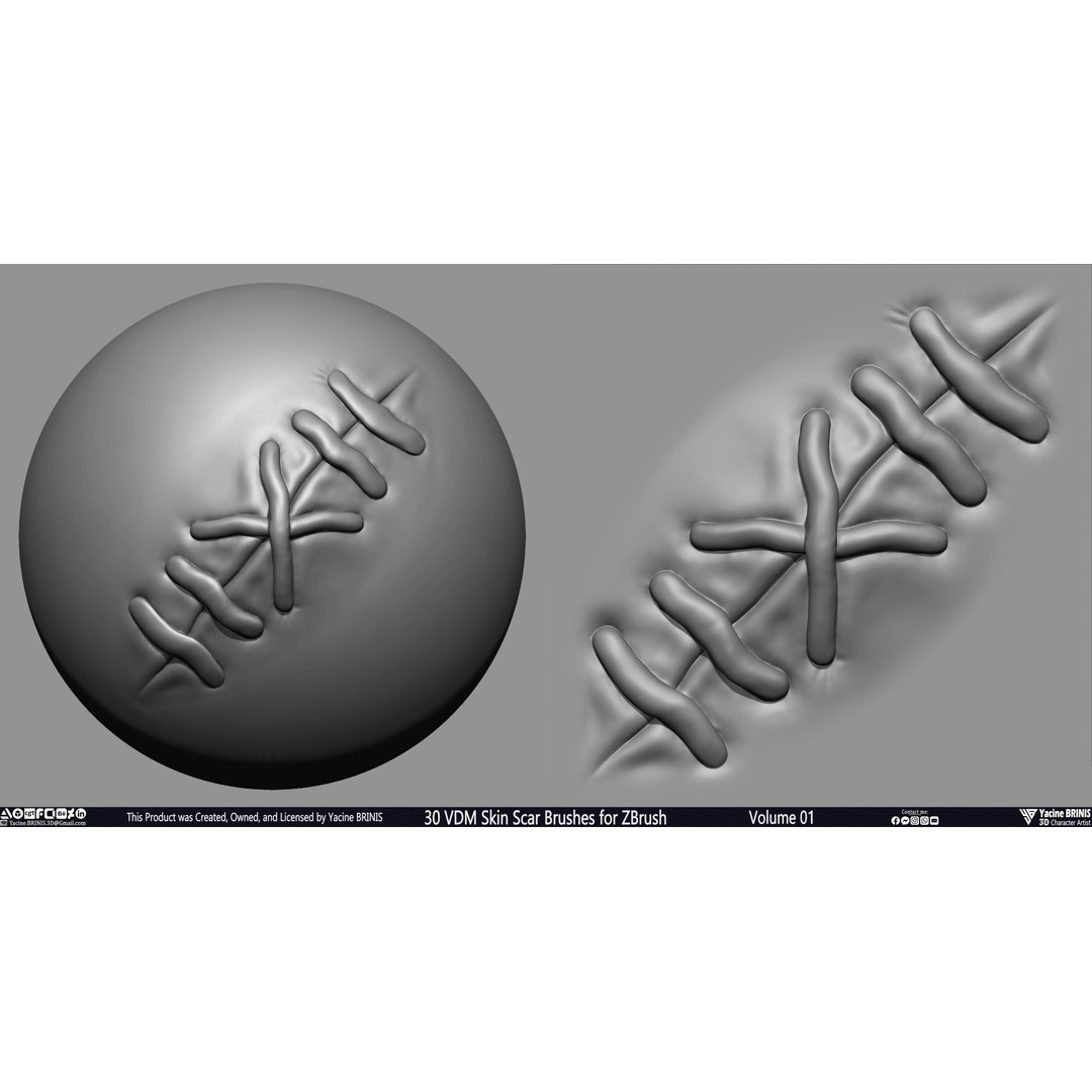 30 VDM Skin Scar Brushes 3D Model – Realistic ZBrush Textures - View 20