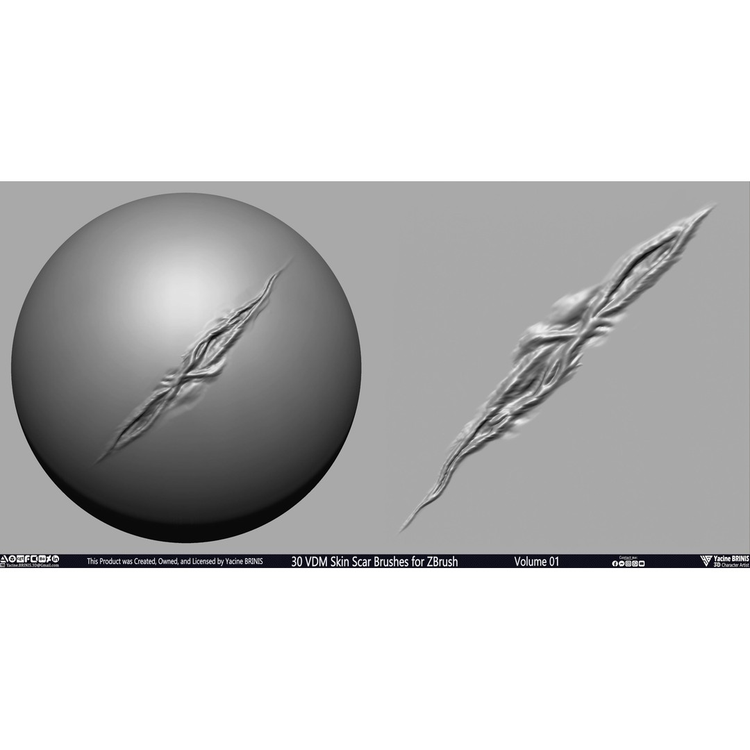 30 VDM Skin Scar Brushes 3D Model – Realistic ZBrush Textures - View 22