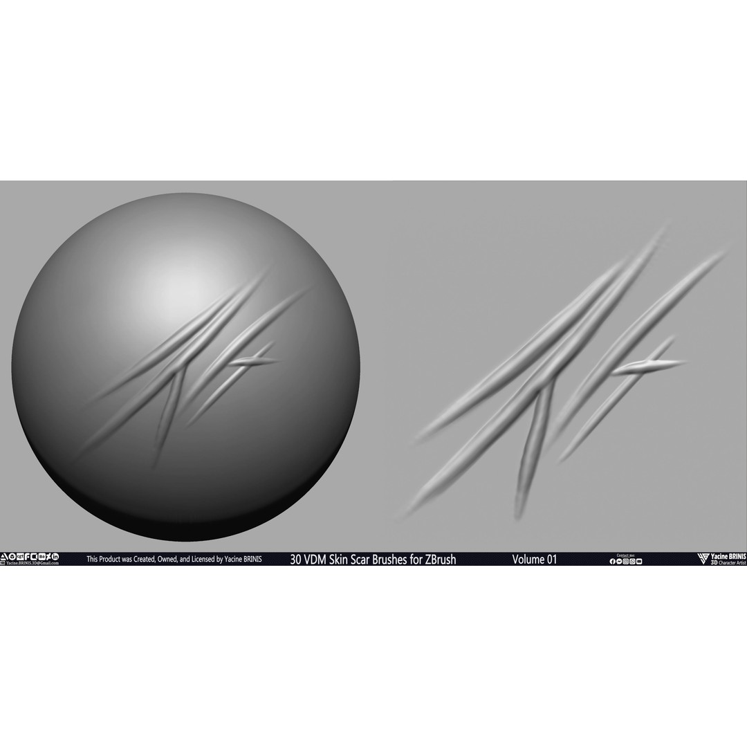 30 VDM Skin Scar Brushes 3D Model – Realistic ZBrush Textures - View 23