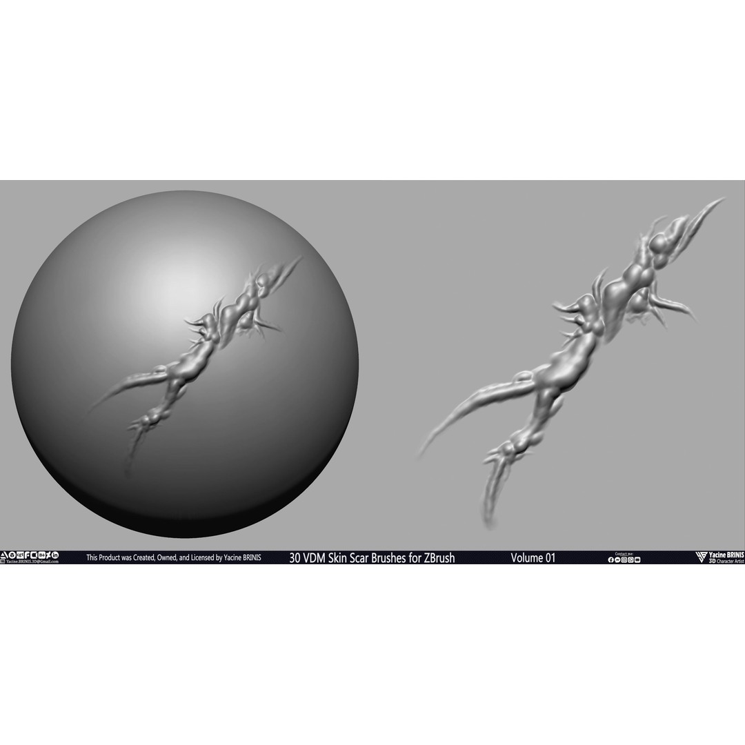 30 VDM Skin Scar Brushes 3D Model – Realistic ZBrush Textures - View 25