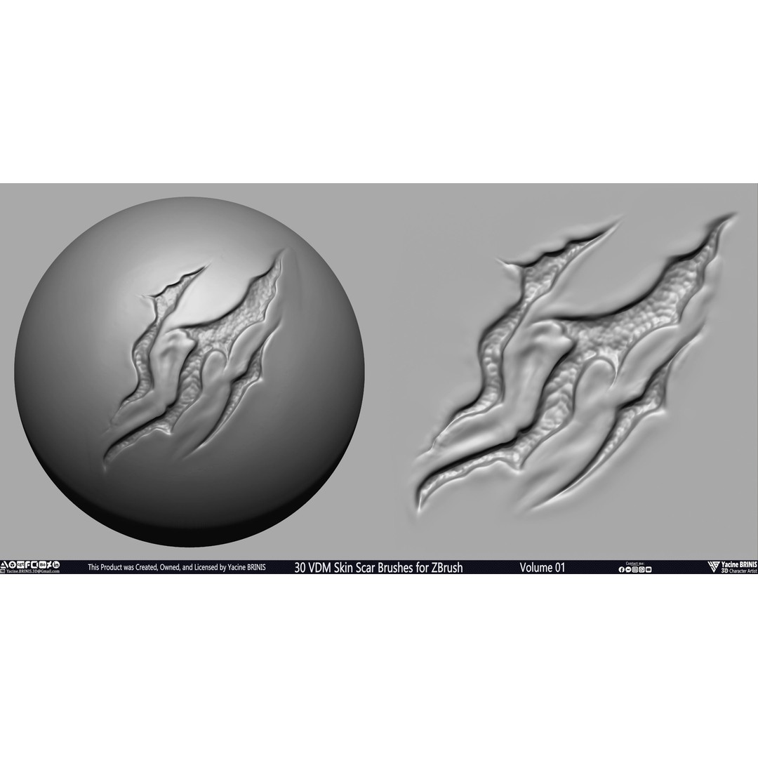 30 VDM Skin Scar Brushes 3D Model – Realistic ZBrush Textures - View 26