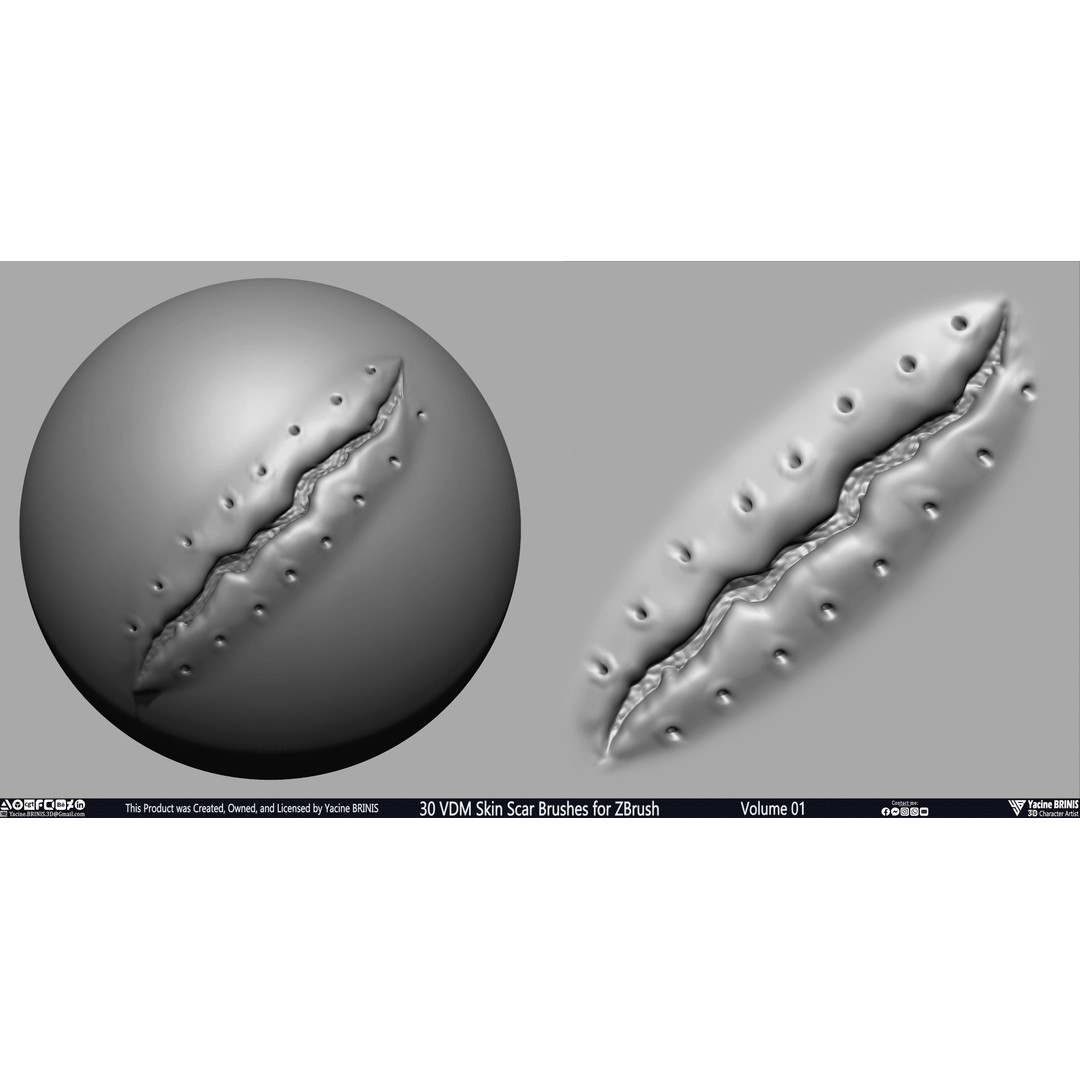 30 VDM Skin Scar Brushes 3D Model – Realistic ZBrush Textures - View 29