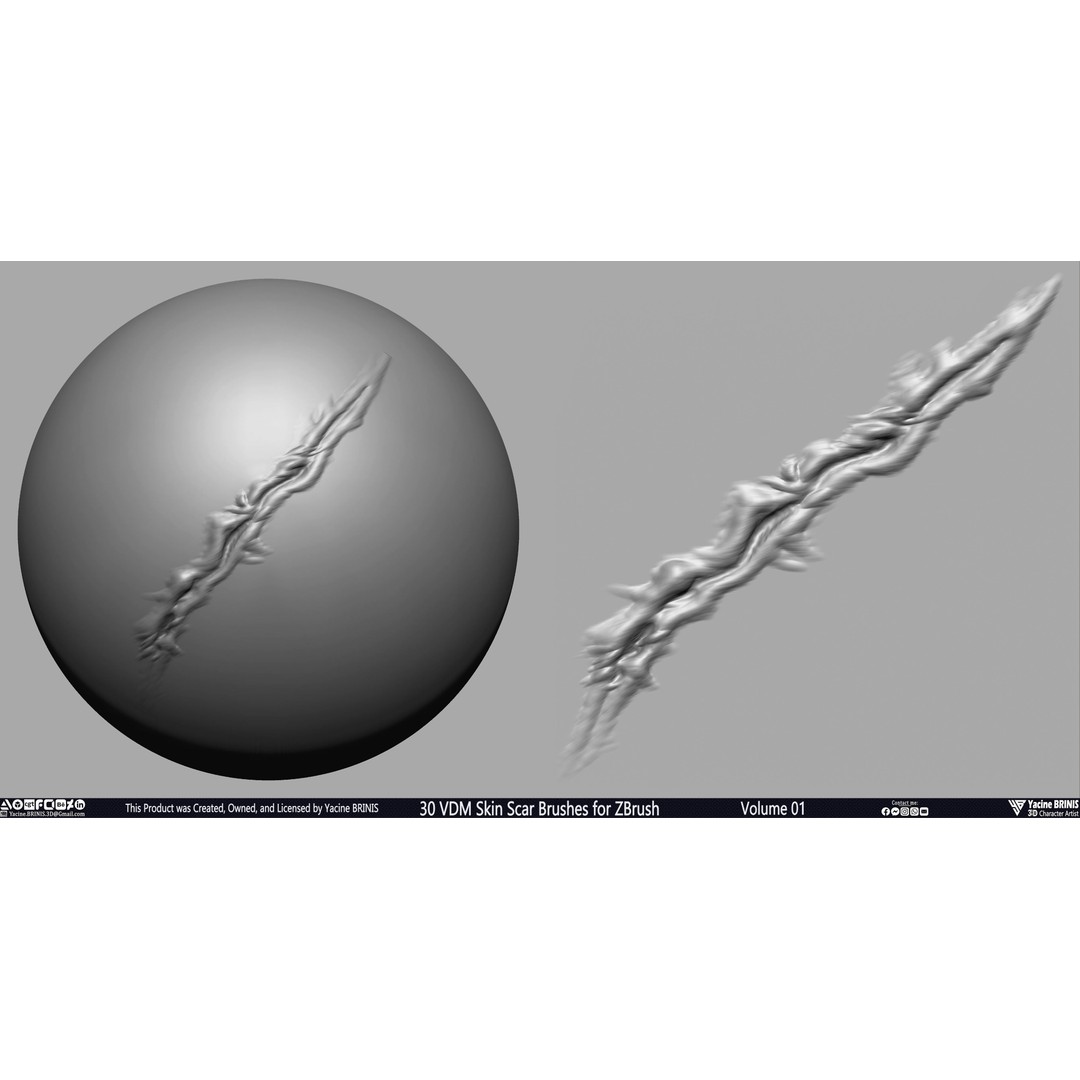 30 VDM Skin Scar Brushes 3D Model – Realistic ZBrush Textures - View 30