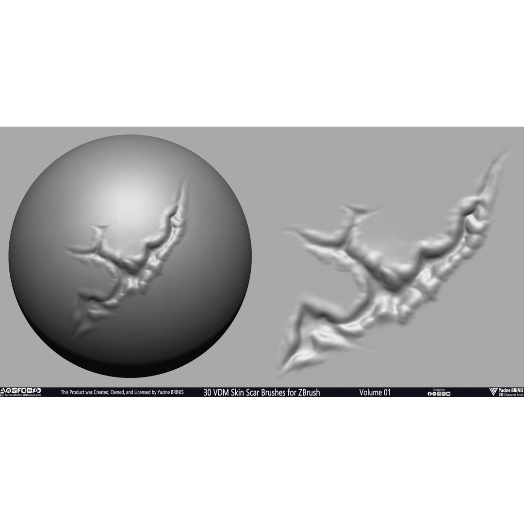 30 VDM Skin Scar Brushes 3D Model – Realistic ZBrush Textures - View 32