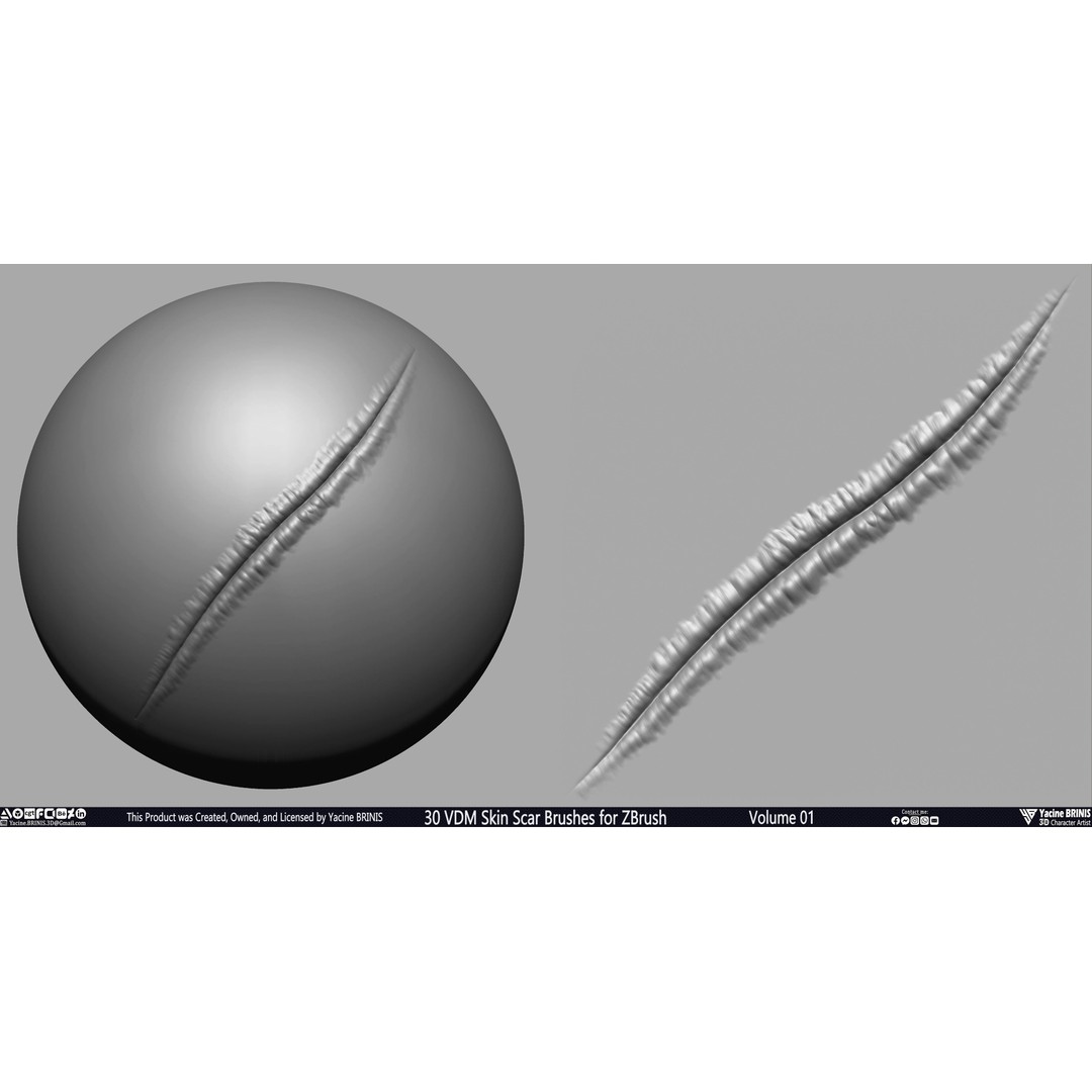 30 VDM Skin Scar Brushes 3D Model – Realistic ZBrush Textures - View 33