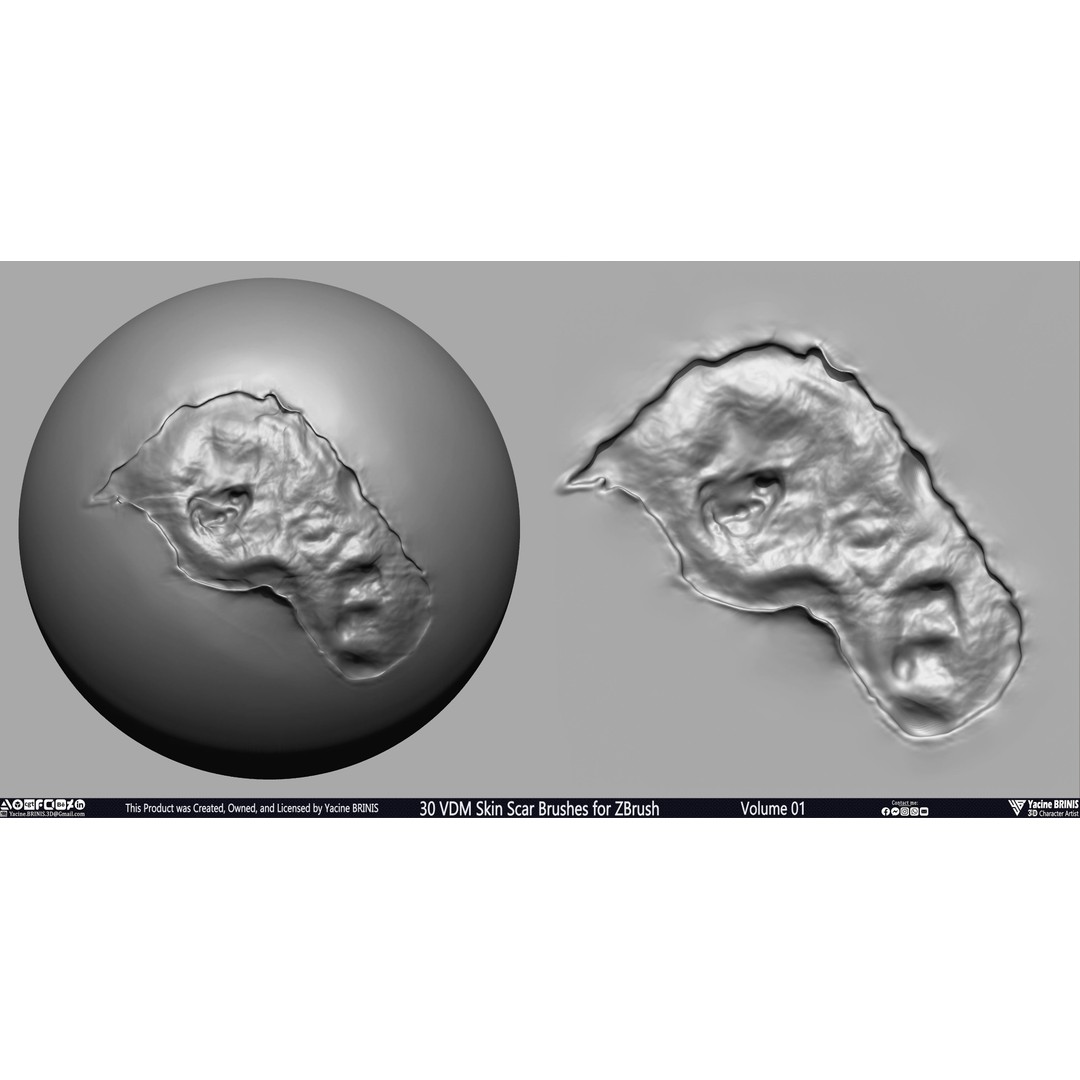 30 VDM Skin Scar Brushes 3D Model – Realistic ZBrush Textures - View 36