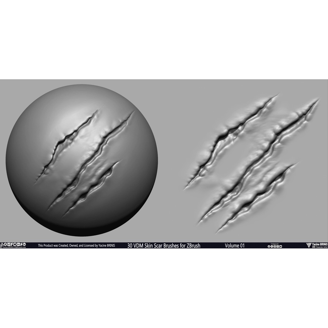 30 VDM Skin Scar Brushes 3D Model – Realistic ZBrush Textures - View 37