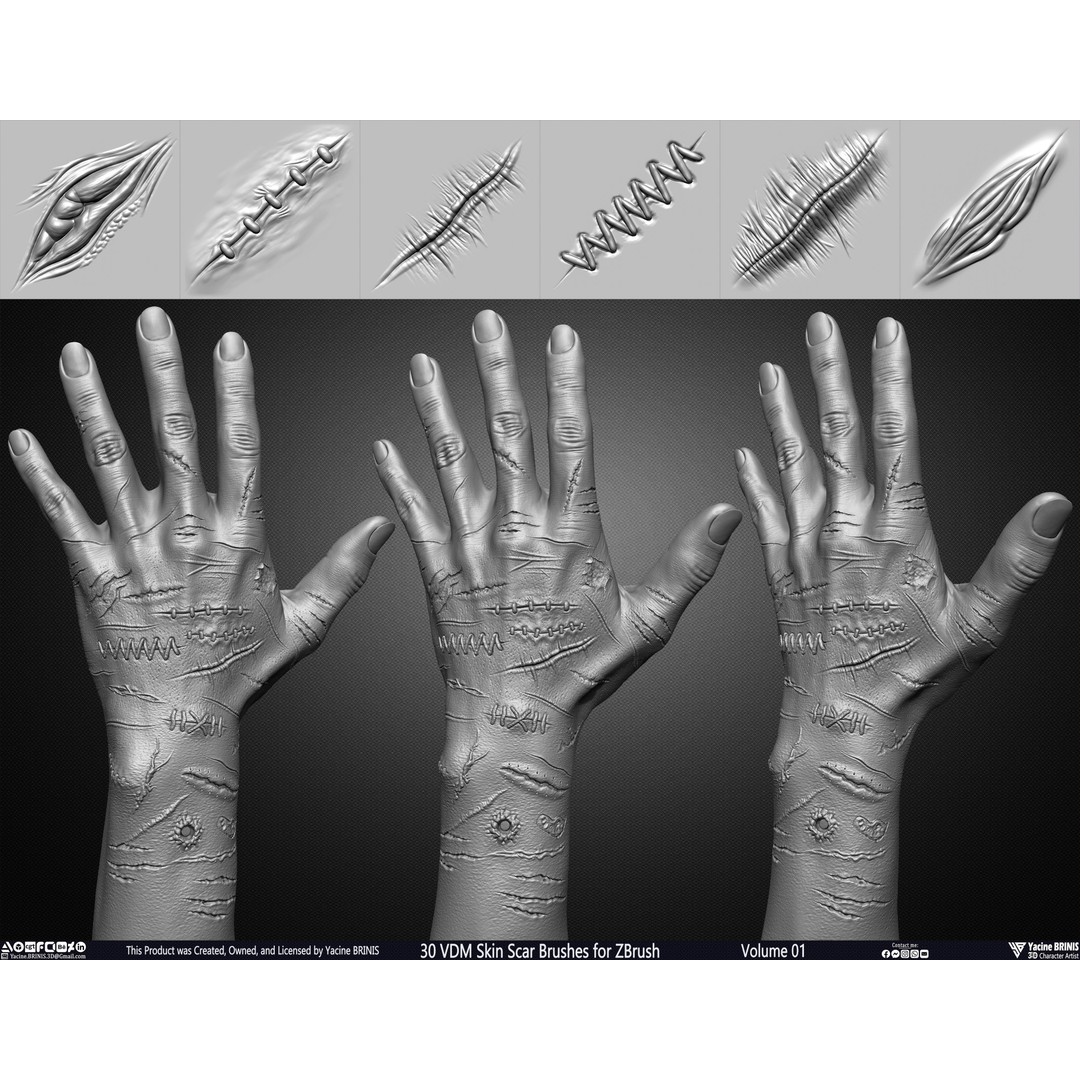 30 VDM Skin Scar Brushes 3D Model – Realistic ZBrush Textures - View 5