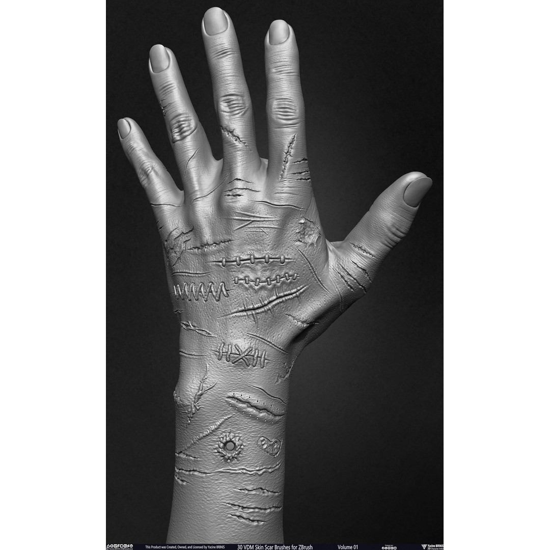 30 VDM Skin Scar Brushes 3D Model – Realistic ZBrush Textures - View 7