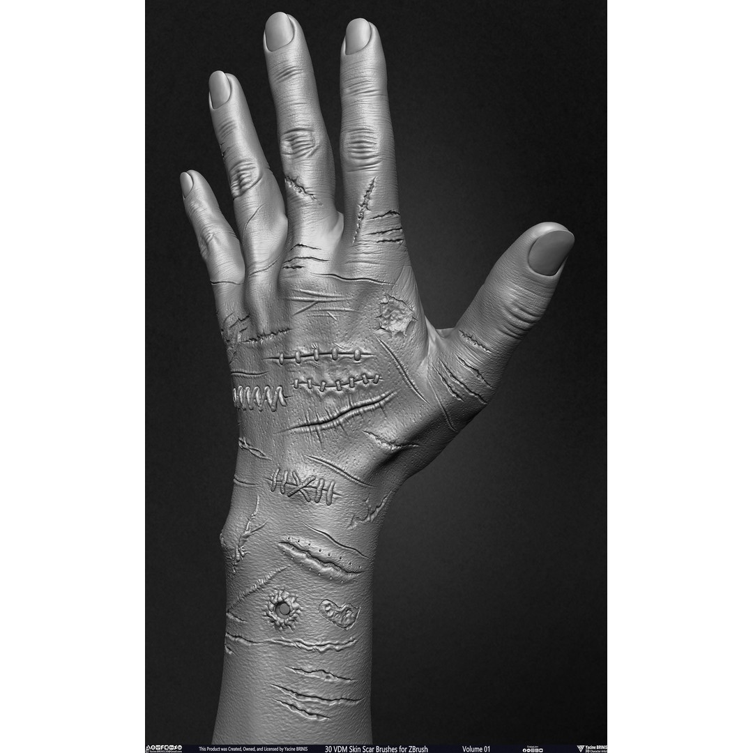 30 VDM Skin Scar Brushes 3D Model – Realistic ZBrush Textures - View 8