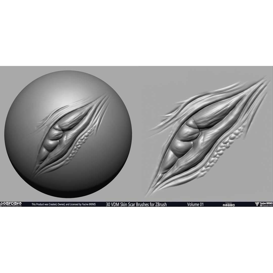 30 VDM Skin Scar Brushes 3D Model – Realistic ZBrush Textures - View 9