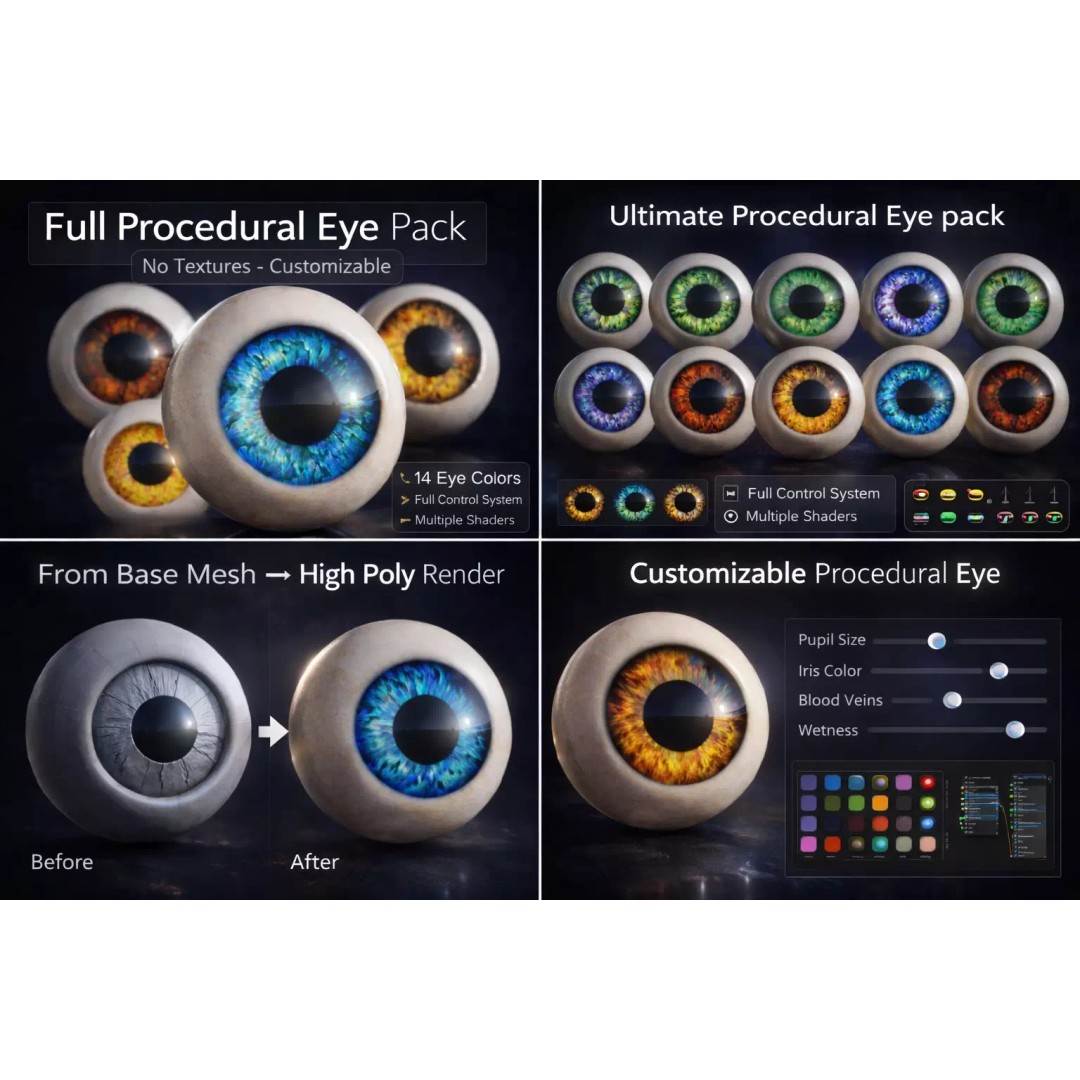 Blue Eye 3D Model – Procedural 4K Realistic Shader for Characters - View 3