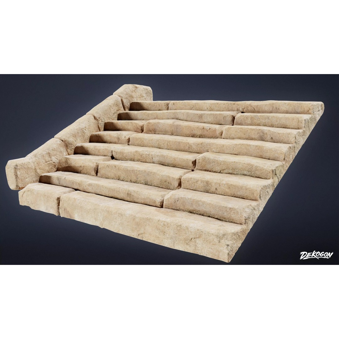 Ancient Temple Stairs 3D Model – Low Poly Game Asset, FBX - View 2