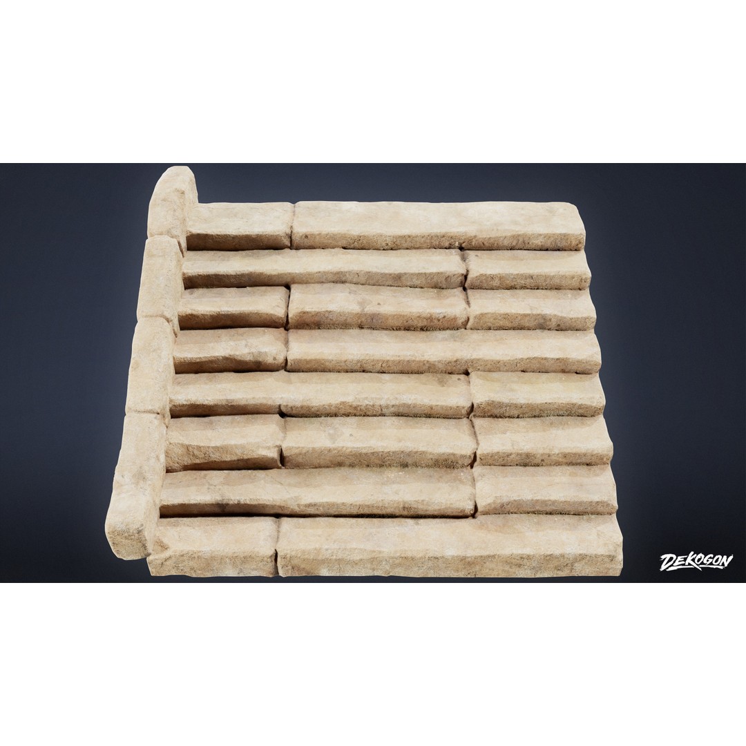 Ancient Temple Stairs 3D Model – Low Poly Game Asset, FBX - View 4