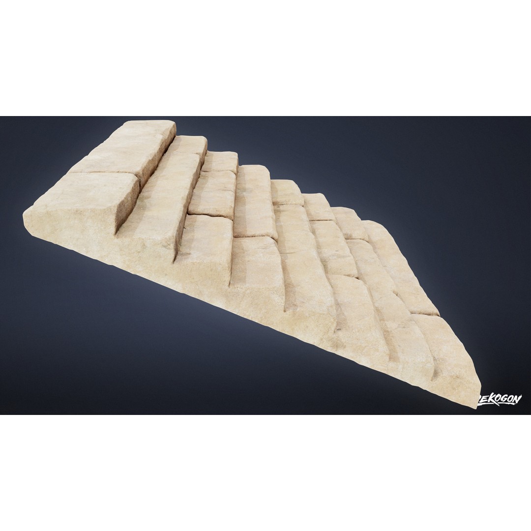 Ancient Temple Stairs 3D Model – Low Poly Game Asset, FBX - View 6