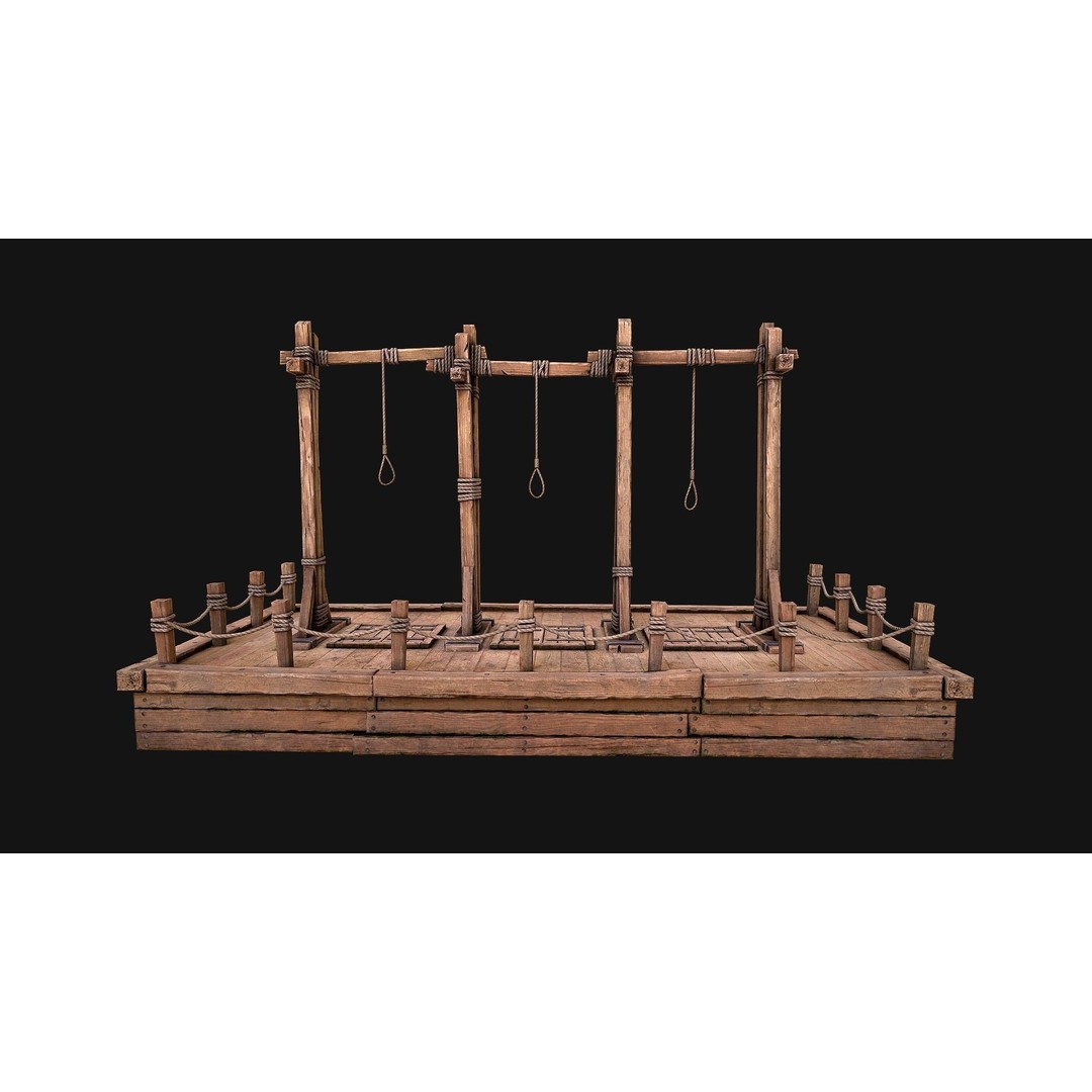 Medieval Gallows Podium Torture 3D Model – Low Poly Game Asset, FBX - View 10
