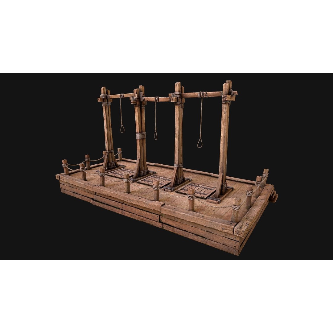 Medieval Gallows Podium Torture 3D Model – Low Poly Game Asset, FBX - View 11