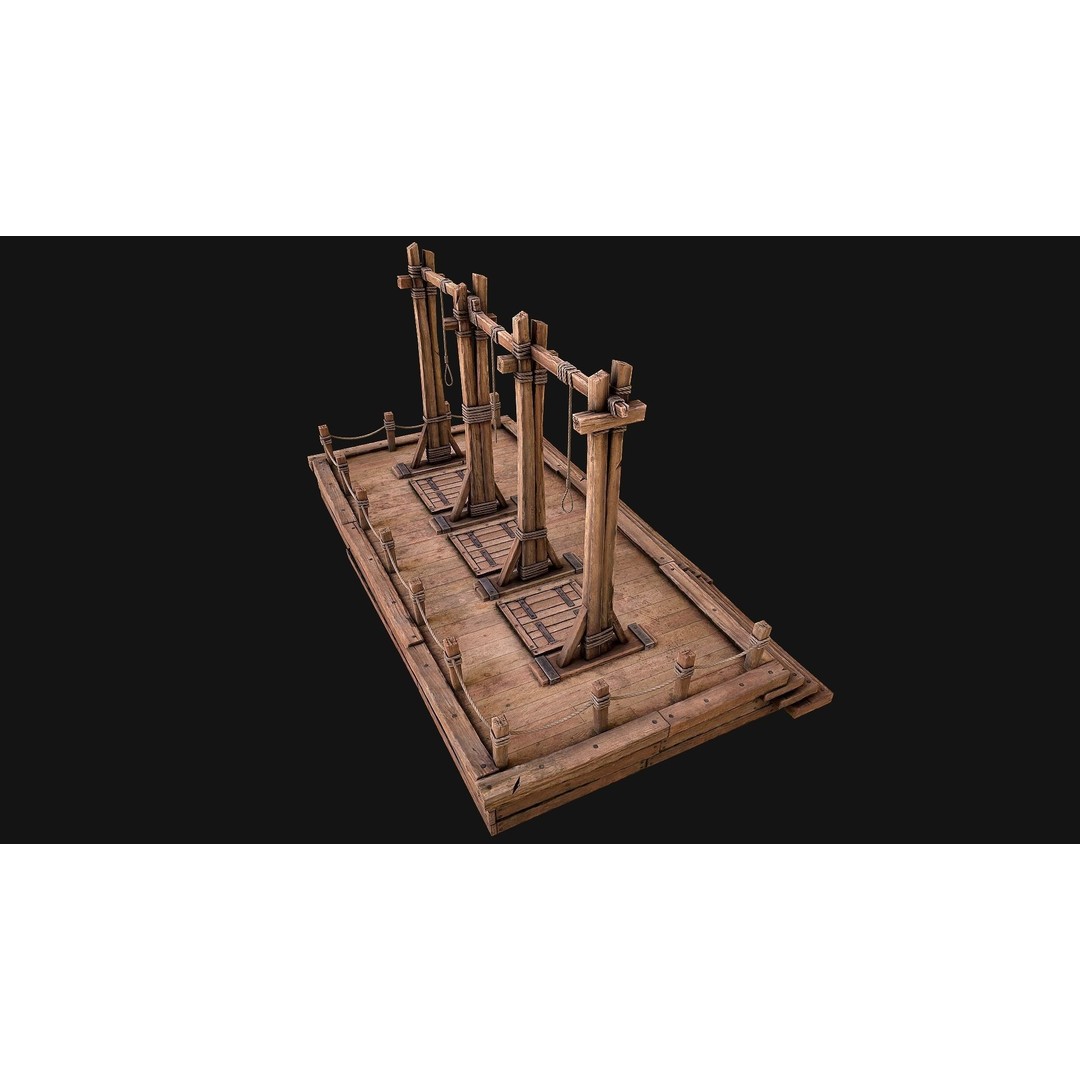 Medieval Gallows Podium Torture 3D Model – Low Poly Game Asset, FBX - View 12